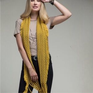 New Mustard Knit Weave Tassel Scarf